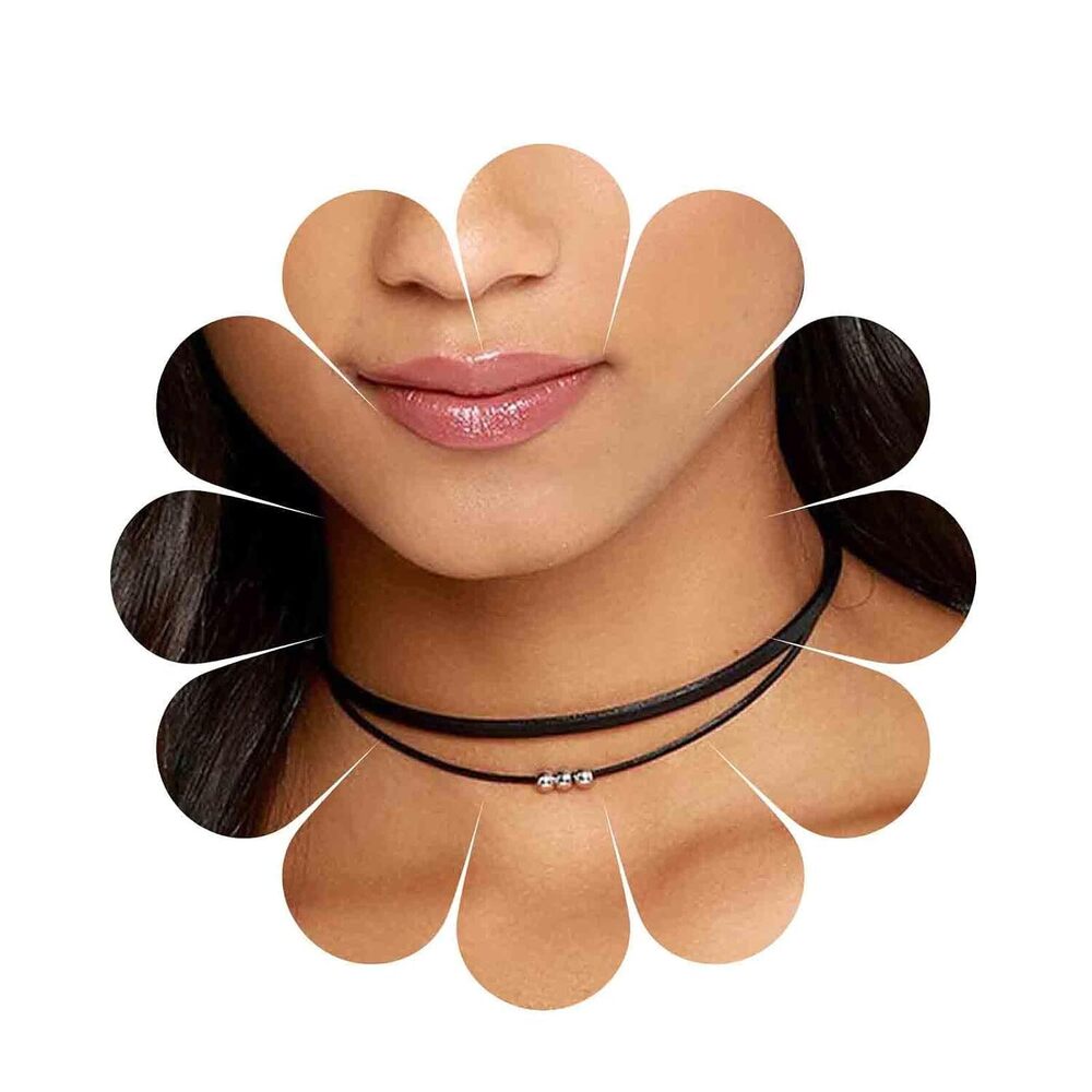 Boho Layered Leather Rope Choker - Black Leather Cord Gothic Suede